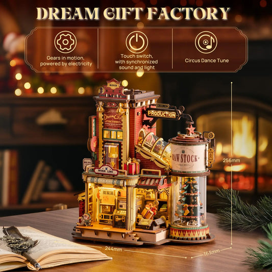 Robotime Rokr Dream Gift Factory 3D Wooden Puzzle Home Decor with Light and Music Unique Birthday Gift for Teens Adults