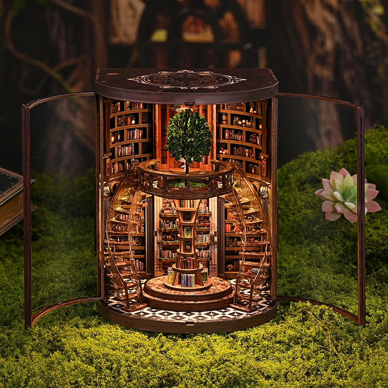 NEW DIY Wooden Book Nook Figurines Miniatures Doll House Kit 3D Puzzle Bookend for Friends Birthday Gifts Home Decor Crafts