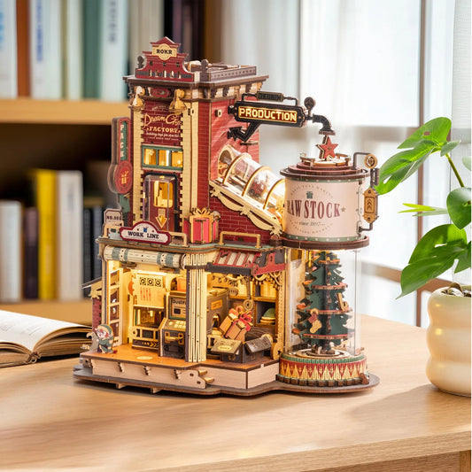 Robotime Rokr Dream Gift Factory 3D Wooden Puzzle Home Decor with Light and Music Unique Birthday Gift for Teens Adults