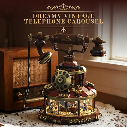 Retro Telephone MOC Building Toys Carousel Blocks Model Room Decor DIY Bricks Sets Ornament Gifts for Adult 1100+pcs With Light