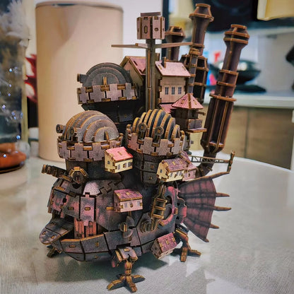 3D Wooden Moving Castle Puzzle - DIY Anime Model Kit, Educational Building Blocks, Collectible Desk Decor from Classic Animation